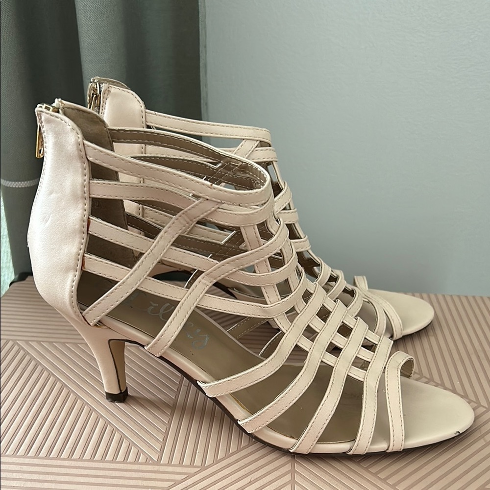 Lilley Cream Cage Heels Gladiator Sandal Tan Open Toe Casual Cocktail Neutral